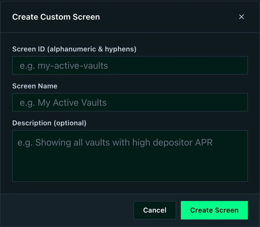 screens filters create screen