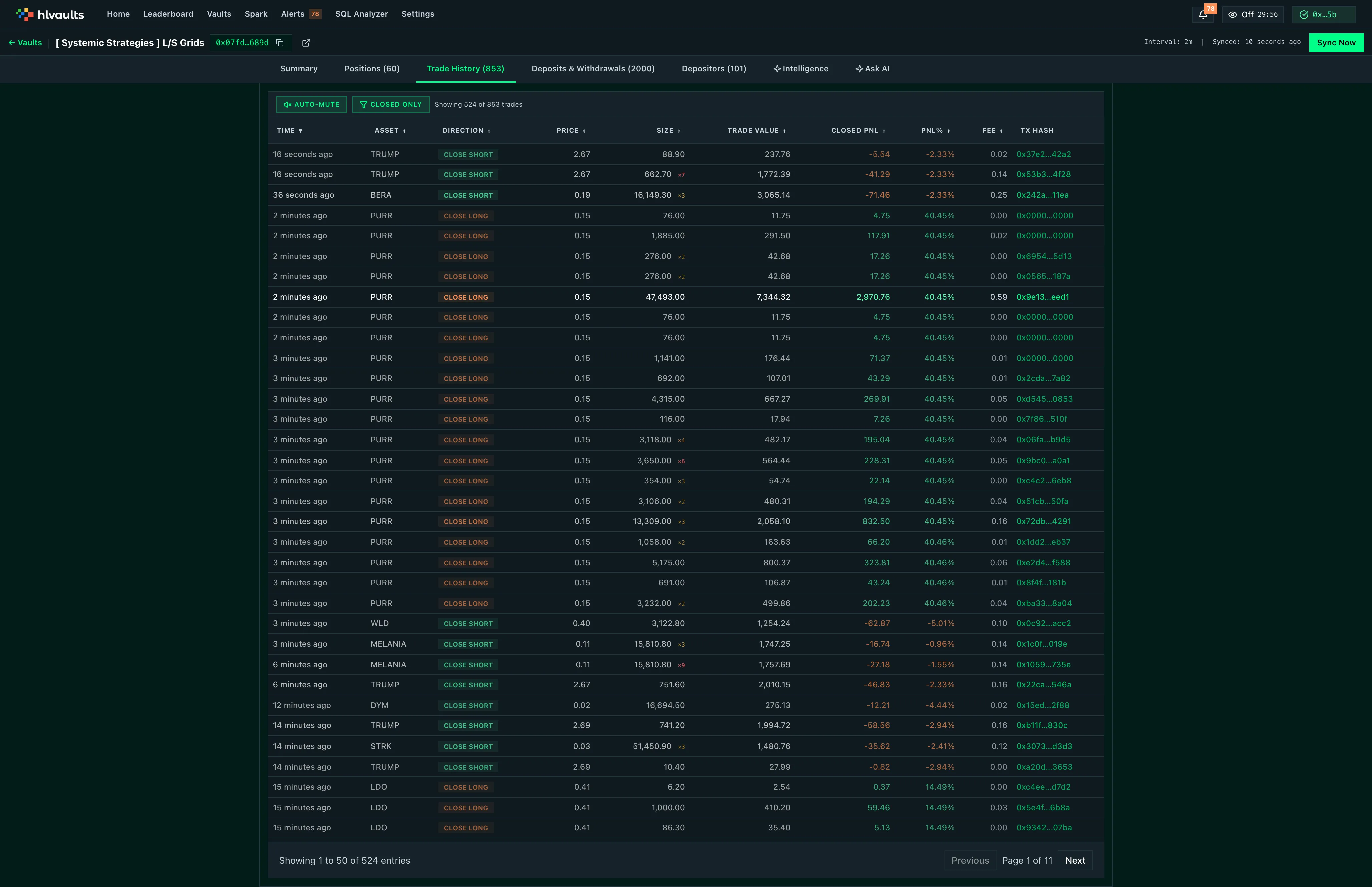 vault detail trade history