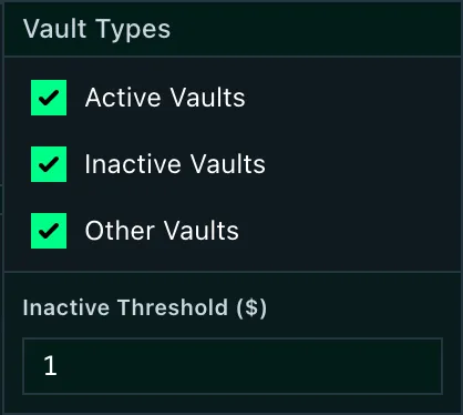 vaults vault type filter